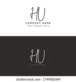  H U HU Initial letter handwriting and signature logo.