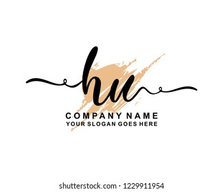 H U Initial Handwriting Logo Template