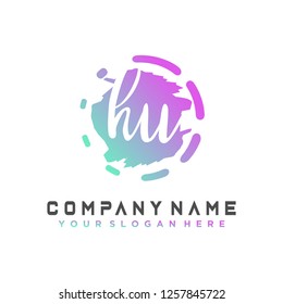 H U Initial handwriting logo vector