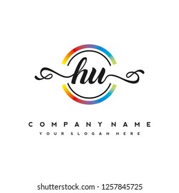 H U Initial handwriting logo vector