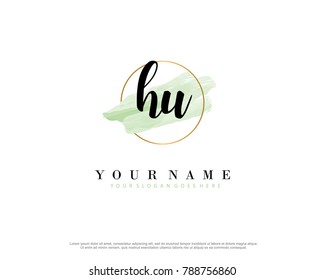 H U Initial water color logo template vector