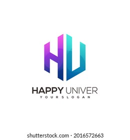 H u Letter Logo Illustration Farbenfrohe Farbgebung