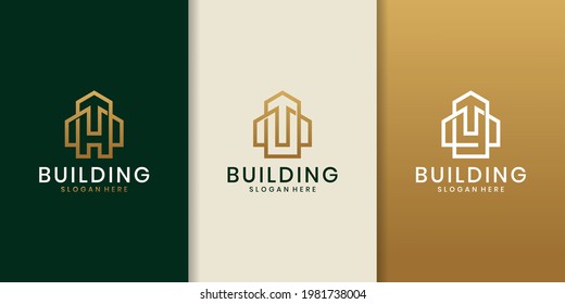 H U Y Initial logo concept with building template vector. simple home design logo