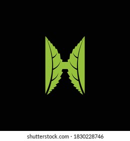 H unique letter leaf logo with green color.