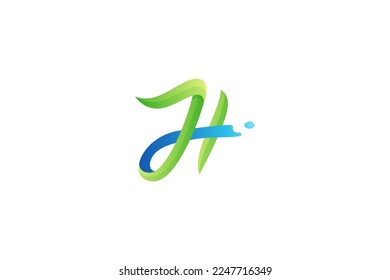 H uppercase monogram logo with water splash effect in natural gradient colors