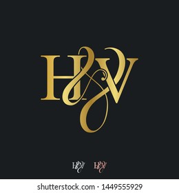 H & V HV logo initial vector mark. Initial letter H & V HV luxury art vector mark logo, rose gold, silver, gold color on black background.