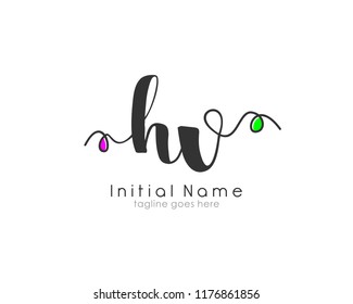 H V Initial handwriting for logo template vector with abstract line