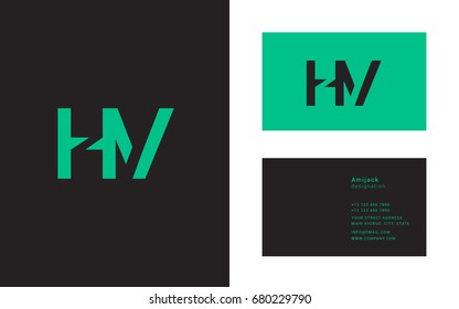 H V joint logo letter design with business card template