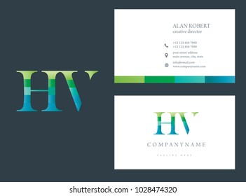 H & V joint logo multi color letter design with business card template