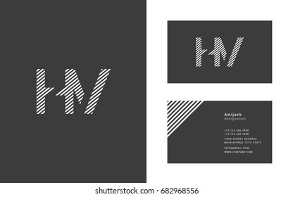 H V line logo joint letter design with business card template