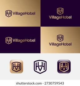 Monograma H y V dentro del escudo heráldico. Identidad de marca, Botones App.