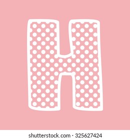 H vector alphabet letter with white polka dots on pink background