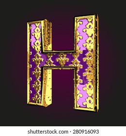 h vector violet letter with gold