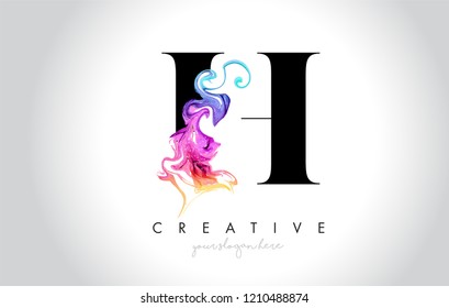 H Vibrant Creative Letter Logo Design with Colorful Smoke Ink Flowing Vector Illustration.