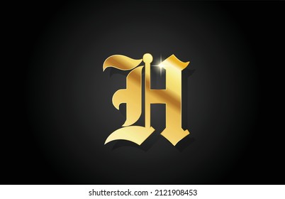 H vintage gold alphabet letter logo icon design. Creative golden template for business 