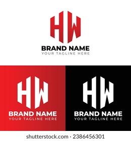 H W Double Letters Polygon Logo, Two letters H W logo design, Minimalist creative vector logo design template