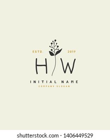 H W HW Beauty vector initial logo, handwriting logo of wedding, fashion, jewerly, heraldic, boutique, floral and botanical with creative template for any company or business.