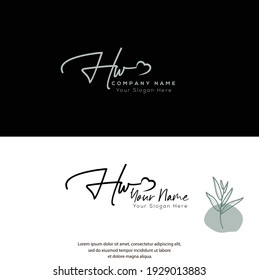 
H W HW Escritura manuscrita inicial y logotipo de la firma. Logo inicial del vector de belleza .Moda, boutique, floral y botánica
