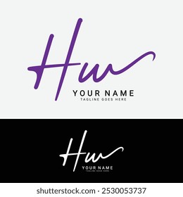 H, W, HW Initial letter logo. Alphabet HW Handwritten Signature logo