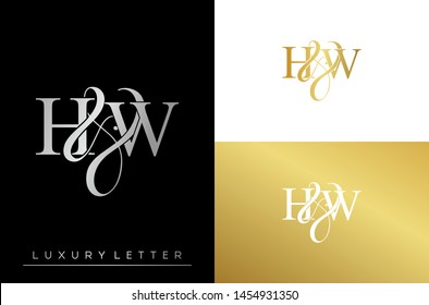 H & W / HW logo initial vector mark. Initial letter H & W HW luxury art vector mark logo, gold color on black background.
