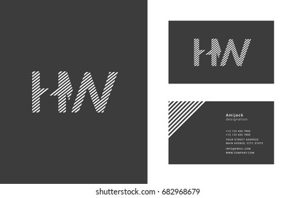 H W line logo joint letter design with business card template