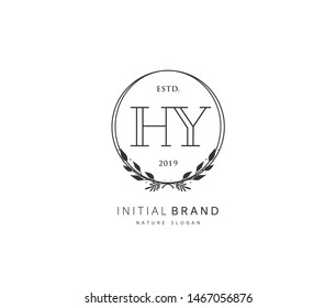 H Y HY Beauty vector initial logo, handwriting logo of initial signature, wedding, fashion, jewerly, boutique, floral and botanical with creative template for any company or business.
