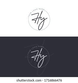 H Y HY Initial letter handwriting and signature logo.	
