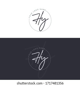 H Y HY Escritura a mano de carta inicial y logotipo de firma.	

