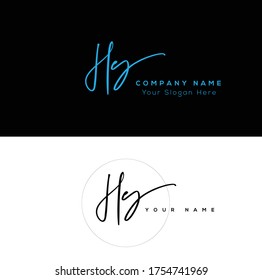 H Y HY Initial letter handwriting and signature logo.	