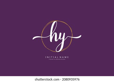 H Y HY logo, Initial lettering handwriting or handwritten for identity. Logo with signature and hand drawn style.