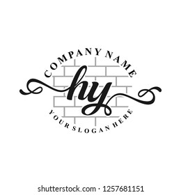 H Y Initial handwriting logo vector