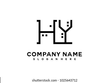 H Y initial logo template vector