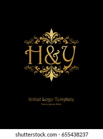 H & Y initial wedding logo template vector