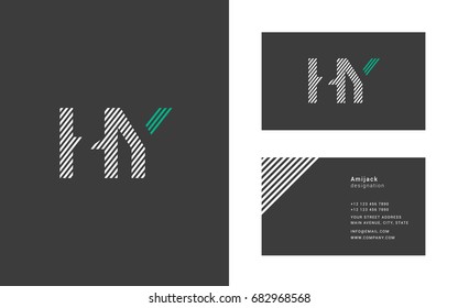 H Y line logo joint letter design with business card template