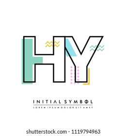 H Y Memphis letter style, initial logo template vector full color.
