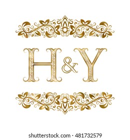 H and Y vintage initials logo symbol. The letters are surrounded by ornamental elements. Wedding or business partners monogram in royal style.