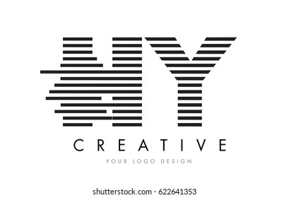  H Y Zebra Letter Logo Design with Black and White Stripes Vector