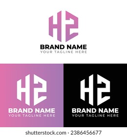 H Z Double Letters Polygon Logo, Two letters H Z logo design, Minimalist creative vector logo design template