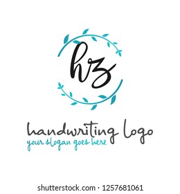 H Z Initial handwriting logo vector