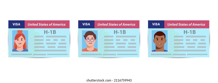 H1b Visa USA to temporarily employ foreign workers in specialty occupations. Immigration document. Vector template illustration in passport.