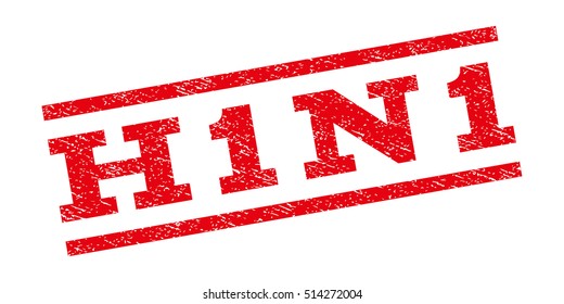 H1N1 watermark stamp. Text caption between parallel lines with grunge design style. Rubber seal stamp with dirty texture. Vector red color ink imprint on a white background.