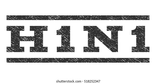 H1N1 watermark stamp. Text caption between horizontal parallel lines with grunge design style. Rubber seal stamp with unclean texture. Vector gray color ink imprint on a white background.