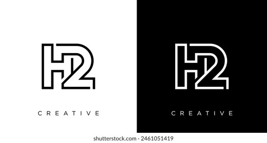 H2 or 2H logo isolated on black and white background.