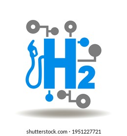 H2 chemical element with fuel station and circuit line vector icon. Hydrogen innovative renewable energy production symbol. Modern ecology car fuel logo.