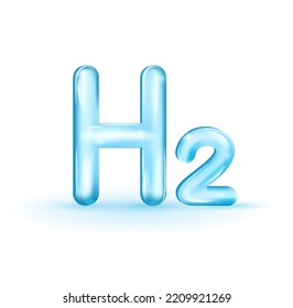 H2 element symbol. Blue hydrogen production. Ecological energy with zero emissions. Creative typography. Editable vector illustration with transparent letter. Scientific element.