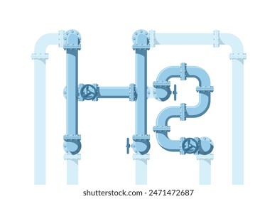 H2 formula from pipes. Green Hydrogen production and transportation concept