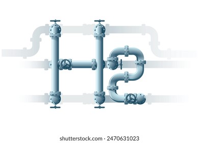 H2 formula from pipes. Hydrogen production and transportation concept