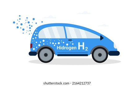 H2 fuel vehicle. Ecological engine with zero emissions. Ecology clean transportation concept. Vector illustration.