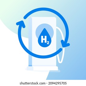 H2 gas station vector icon. Renewable energy source. Water drop with two round arrows on the fuel dispencer. Minimal illustration. Simple symbol.