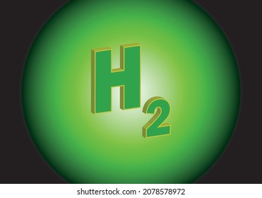 
H2 Green hydrogen. Renewable, green and clean energy. H2 text on green radial glow on black background